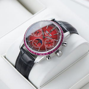 <span class=keywords><strong>Oblvlo</strong></span> นาฬิกาข้อมือกลไกอัตโนมัติสำหรับผู้ชาย, นาฬิกา Moonphase มัลติฟังก์ชันหน้าปัดสีแดงคลาสสิก - Product Image 3