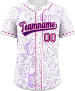 Maillot de baseball personnalisé imprimé par transfert thermique, respirant, à séchage rapide, avec boutons, uniforme de softball tropical - Product Image 4