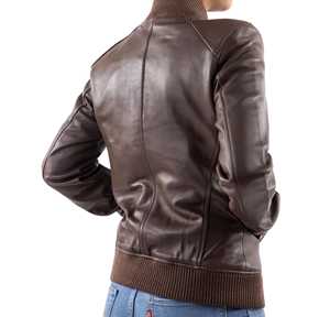 Chaqueta de cuero personalizada con diseño de cuello vuelto liso para mujer, para otoño e invierno, manga larga, forro de satén, colocación frontal - Product Image 2