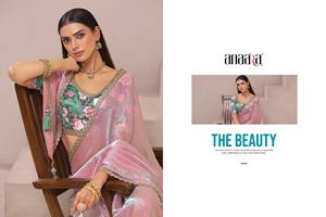 Designer Zari Tissue Silk Saree With Beautiful Zari Weaving Work, Wedding Wear Saree, Designer Party Wear Saree - Product Image 2