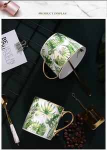 Taza de Té y Café de Porcelana China con Diseño de Hojas Verdes Estilo Nórdico, Borde Dorado, Asa Dorada, Filtro de Hojas de Té Dorado, Capacidad de 450-500 ml, Cuchara - Product Image 5