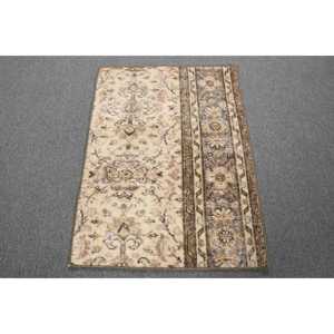 Vintage Small Rug 2x2.8 ft, <b>Brown</b> Abstract Turkish <b>Wool</b> Rug - Product Image 1