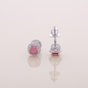 IGI Certified Lab Grown Pink Cushion Cut Diamond Halo <b>Stud</b> <b>Earrings</b> Solid 925 Sterling <b>Silver</b> Luxury <b>Earrings</b> - Product Image 5