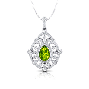 Pendentifs de charme solitaire en pierre précieuse péridot naturel en forme de poire de style tendance en or massif 18 carats clouté de vrais diamants en vrac - Product Image 2