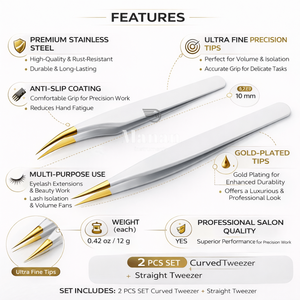 Ensemble de pinces à cils dorées de qualité supérieure, pointe droite et courbée, outil de précision pour extensions de cils, prise en main facile, professionnel, OEM, étiquette privée - Product Image 2