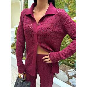 ชุดกางเกงลำลองโอเด็ตต์ โอเพ่นเวิร์ค นิต 9934 ระบายอากาศได้ดีและสวมใส่สบายสำหรับฤดูใบไม้ร่วง - Product Image 5