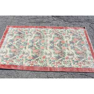 Vintage Turkish Wool <b>Rug</b> Red Green Patchwork Design <b>Boho</b> Style 36 X 64ft Large Area 10mm Thickness Latex for Hallway Room Decor - Product Image 3
