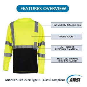 LX Stock Amarillo Negro Hi Vis Camisas de construcción Reflectante Manga larga Seguridad Polo Camiseta Bajo MOQ Camisa de seguridad para hombre - Product Image 2