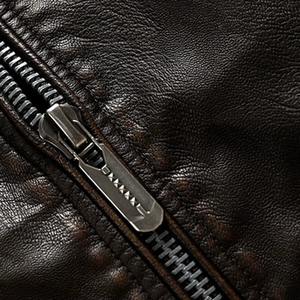 Veste en cuir d'hiver pour homme, col montant, logo sur le devant, cuir de vachette véritable, service OEM personnalisé, vente en gros - Product Image 5