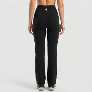 Leggings évasés taille haute noirs avec bande latérale décorative, fermetures éclair, taille élastique, tailles XXS-XXL, respirants, sportifs et sculptants - Product Image 3