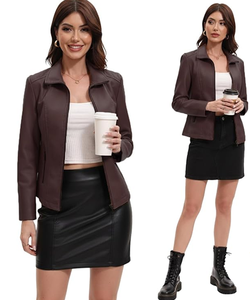 Chaqueta de Cuero para Mujer, Estilo Motociclista, con Cierre, Chaqueta Moderna para Salir - Product Image 2