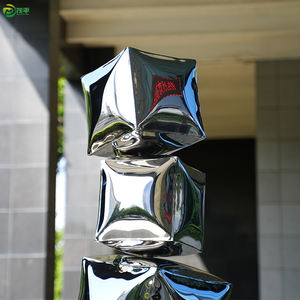 Sculpture <span class=keywords><strong>Cube</strong></span> <span class=keywords><strong>Ballon</strong></span> Moderne en Acier Inoxydable-Installation d'Art Abstrait Extérieur en Métal - Product Image 3