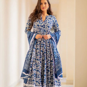 ชุดยาว anarkali ผ้าฝ้ายเรยอนสำหรับงานออกแบบล่าสุด - Product Image 1