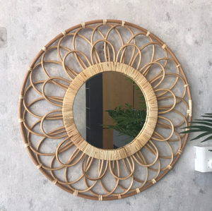 Apple Shape Decorative Antique Design Material Rattan Wall Decorative <b>Mirror</b> Material Rattan <b>for</b> Hallways Wall <b>Mirror</b> Frame - Product Image 2