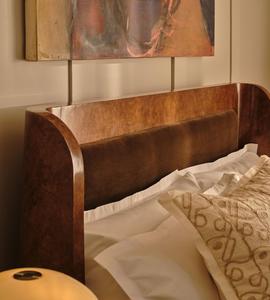 Custom Mid‑Century Modern <b>Platform</b> <b>Bed</b> Curved Burl Wood Veneer <b>Frame</b> Velvet Upholstered Headboard Solid Wood <b>Bed</b> For Bedroom - Product Image 4