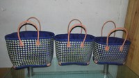 Madagaskar olmalı sağlam tote market çanta deri kolları ve köşeler rafya iç cep dokuma rafya hasır alışveriş sepeti