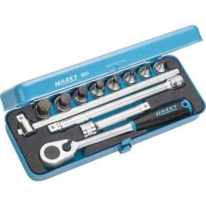 Hazet 12-Piece Set of <b>Ratchet</b> and Screwdriver <b>Sockets</b> Hexagonal Extra Short Square 1/2'' with Knurling - Product Image 1