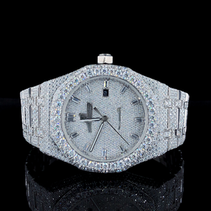 Reloj completo Iced Out Buss Down VVS Moissanite Diamond para hombre, esfera de acero inoxidable, Baguette, diamante, oro blanco, 42mm, reloj de lujo - Product Image 1