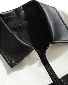 Chaqueta de cuero PU con logotipo frontal para hombre al mejor precio, abrigo de motocicleta con bloque de Color y cremallera, prendas de vestir exteriores de manga larga con bolsillos, ropa de calle - Product Image 4