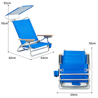 Chaise de plage pliante inclinable à 5 positions HOMFUL, personnalisable en plusieurs couleurs, avec accoudoirs en bois et auvent pare-soleil anti-UV