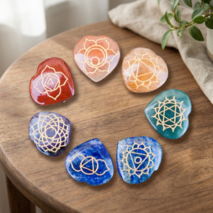 Ensemble de Reiki en forme de cœur gravé avec 7 chakras, pour la guérison spirituelle, l'équilibre énergétique, la méditation, le yoga, la guérison des chakras, cadeau pour la pratique à domicile - Product Image 1