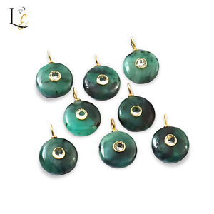 Colgante de Esmeralda Natural Redonda con Engaste de Bisel en Oro Vermeil y Plata de Ley 925, Dijes Finos para la Creación de Joyas - Product Image 5