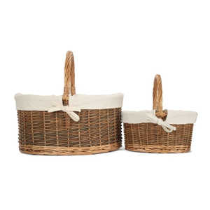 White Cotton Lined Country Style Oval <b>Wicker</b> Shopping <b>Basket</b> - Product Image 5