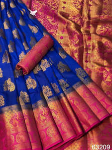 ส่าหรีผ้าไหมใยสังเคราะห์บริสุทธิ์เนื้ออ่อนมีขนหนาและลาย3D แบบดั้งเดิมสวยงาม - Product Image 5