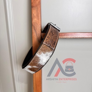 100% Natural Hair on Genuine Cowhide Branded Dog Collar Hand Tooled Western <b>Padded</b> Collar Engraved Genuine Leather Pet Collars - Product Image 1