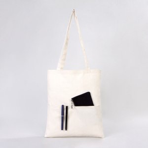 Bolsa de Tela de Algodón Lisa al por Mayor con Bolsillo Interior, 14W X 16H, Bolsa de Compras de Lona en Blanco - Product Image 1
