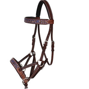 Premium Horse Western Leather Bitless Sidepull Brida con riendas divididas Pantalones Ajustable Hecho a mano Tack Headstall Set - Product Image 2