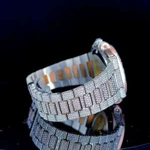 Reloj Antiguo Unisex de Acero Inoxidable con Marcadores de Diamantes Moissanite, Cristal de 5mm, Movimiento Mecánico, Correa de Cuero, Analógico de Lujo - Product Image 2