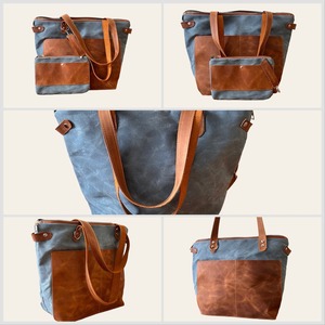 Leather & Canvas <b>Tote</b> <b>Bag</b> With <b>Zip</b> <b>Top</b> Purse Personalize It With Name or Initials LCTG-0078 - Product Image 5