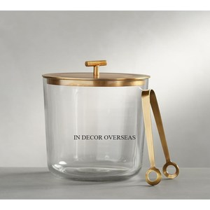 La mayoría de las ventas de la mejor calidad, cubo de hielo de vidrio transparente, enfriador de vino con pinzas de Metal chapadas en oro y tapa superior - Product Image 1