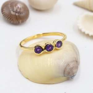 แหวนพลอยอเมทิสต์ชุบเงินแท้925ฐานฐานทองขนาด5มม. เครื่องประดับแฟชั่นทำด้วยมือชั้นดีสำหรับผู้หญิง - Product Image 1