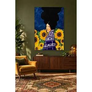 Fida Woman in Purple Patterned Dress Among Sunflowers <b>Canvas</b> Print - Product Image 4