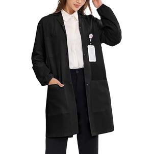 Robe de soins infirmiers en coton sergé noir sur mesure, faible MOQ, robe de laboratoire longue, blouse médicale de qualité supérieure, blouses de médecin - Product Image 2