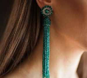 Luxury Quality <b>Emerald</b> Green Beaded Tassel Earrings - Product Image 1