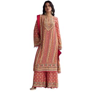 Traje Palazzo rojo carmesí impreso, venta al por mayor, Ropa Étnica para mujer, fábrica de ropa OEM, proveedor a granel, fabricante de moda personalizado - Product Image 3