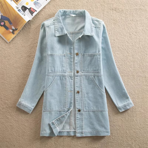 Veste en jean à manches longues pour femme, manteau coupe-vent multi-poches grande taille 6XL, printemps-automne - Product Image 4