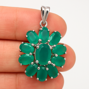 Colgante de Ónice Verde Chapado en Rodio al por Mayor, Plata de Ley 925, Diseño Minimalista Ovalado en Racimo para Mujer - Product Image 1