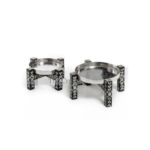 Soporte para servir pasteles de diseño clásico en acero inoxidable y madera con soporte para pasteles de trabajo de nácar - Product Image 4