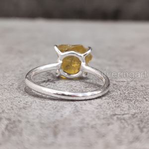 Bijoux en pierre brute Bague pour femme Citrine réglable naturelle Pierre précieuse Novembre Birthstone Prong Band Bague en argent sterling 925 - Product Image 4