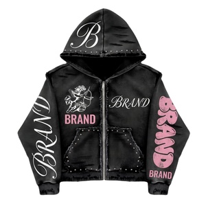 Sudadera con capucha y cremallera con pedrería termoadhesiva y estampado personalizado Glory, 100% algodón, tela suave, estilo moderno y urbano para unisex. - Product Image 1