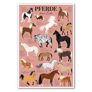Anime-Inspired Modern Art Deco <b>Poster</b> 'Pferde Dieser Erde' in Pink Framed 61x91.5 cm for Wall Decor Birthday Gift Idea - Product Image 1