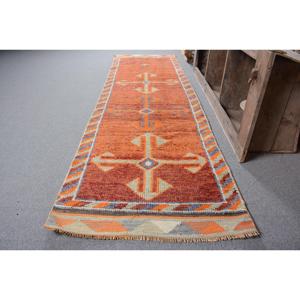3x10.3 ft <b>Rug</b>, Turkish Vintage <b>Runner</b> <b>Rug</b>, Orange Herki Wool <b>Rug</b> - Product Image 2