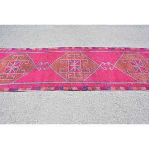 Tapis Turc Vintage Grande Surface 3.3 X 10.8ft Classique Rose Orange Patchwork Puzzle Couloir Motif Laine PVC Latex Tapis de Chambre - Product Image 4