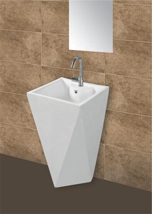 Productos sanitarios de alta calidad y a la moda Pedestal con lavado de manos Fregaderos de lavabo portátiles de una pieza con soporte gratuito al por mayor - Product Image 5