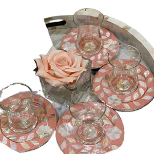 Sous-verres à thé et à café carrés en nacre et os, de qualité supérieure, écologiques, par Crescent Crafts - Product Image 1