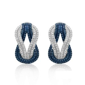 JEWELSPAARK Women's 1.90 CT Natural White Blue Round Diamond 925 <b>Silver</b> Intertwined <b>Huggie</b> Earrings - Product Image 3